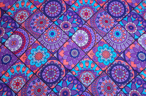 Tela africana estampada - Morado y azul claro Mandala Patchwork - 100 % algodón