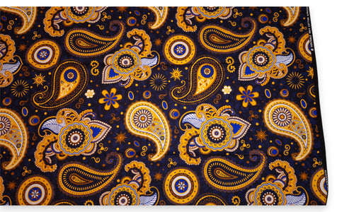 Tela estampada africana - Azul marino Amarillo Paisley - 100 % algodón