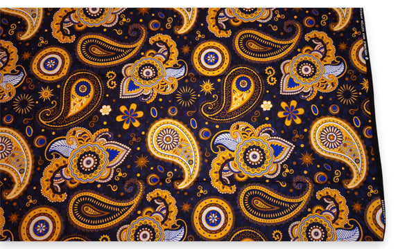 Tela estampada africana - Azul marino Amarillo Paisley - 100 % algodón