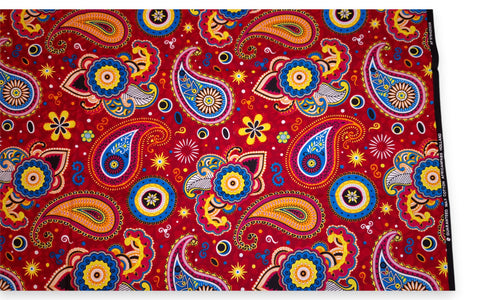 Tela estampada africana - Rojo Azul Paisley - 100 % algodón
