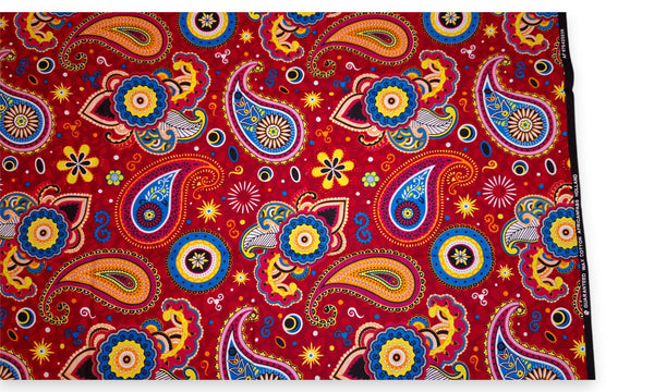 Tela estampada africana - Rojo Azul Paisley - 100 % algodón