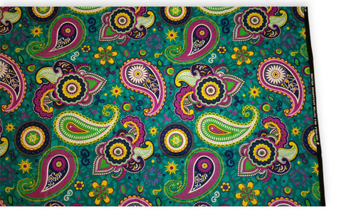 Tela estampada africana - Turquesa Morado Paisley - 100 % algodón