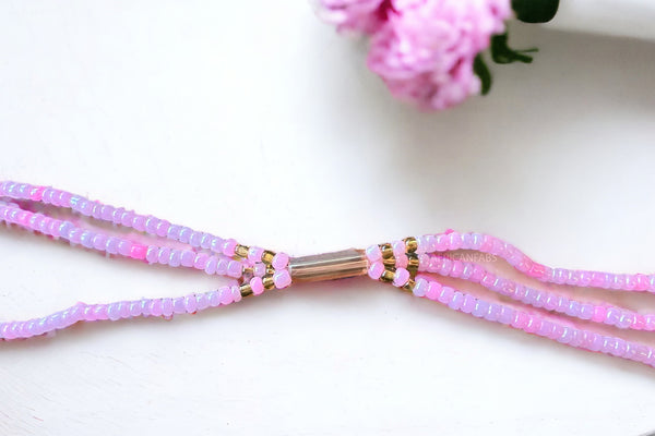 Perlas de cintura 3 en 1 / Cadena de cadera africana - AME - Rosa (elástico)