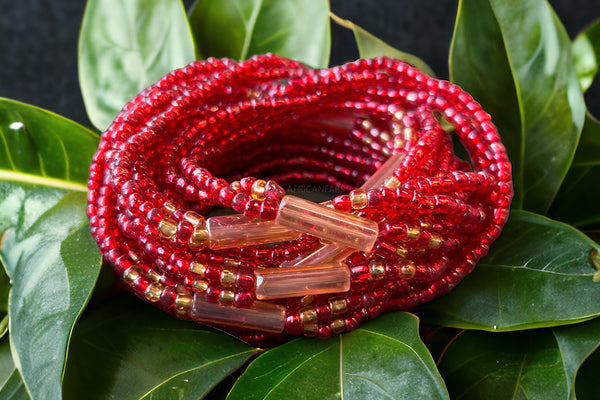 Perlas de cintura 3 en 1 / Cadena de cadera africana - ABENI - Rojo (elástico)