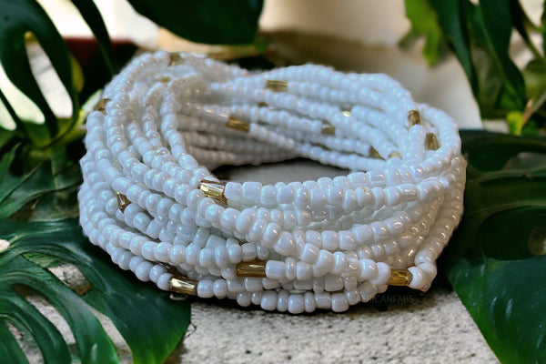 Perlas de cintura / Cadena de cadera africana -DAYO  - Blanco / Oro (elástico)