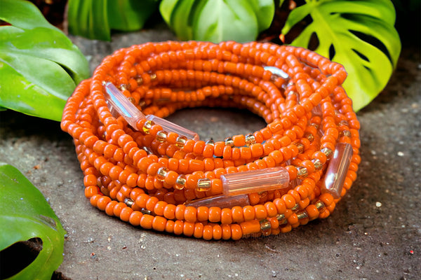 Perlas de cintura / Cadena de cadera africana - FADEKEMI  - Naranja (elástico)
