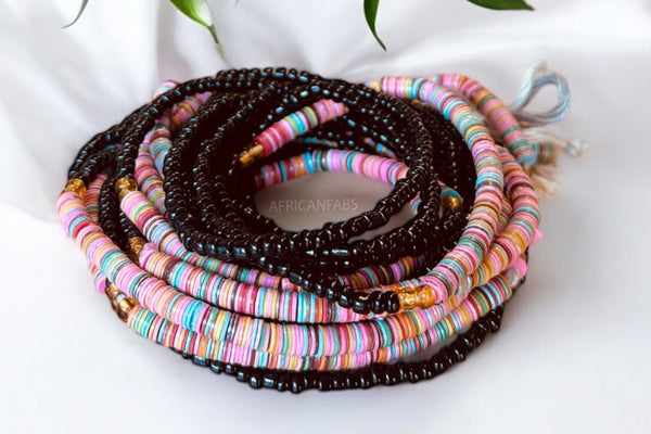 Perlas de cintura / Cadena de cadera africana - Ovie - Negro mix (Cordón tradicional no elástico)