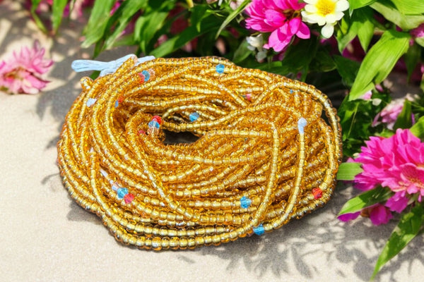 Perlas de cintura / Cadena de cadera africana - Binbo - Dorado (Cordón tradicional no elástico)