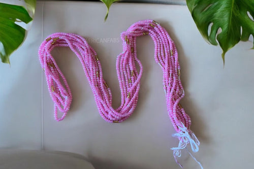 Perlas de cintura / Cadena de cadera africana - Chinara - Oro / rosa (Cordón tradicional no elástico)