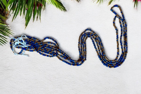Perlas de cintura / Cadena de cadera africana - Keke - Azul (Cordón tradicional no elástico)