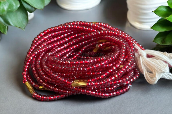 Perlas de cintura / Cadena de cadera africana - Ike - Rojo / dorado (Cordón tradicional no elástico)