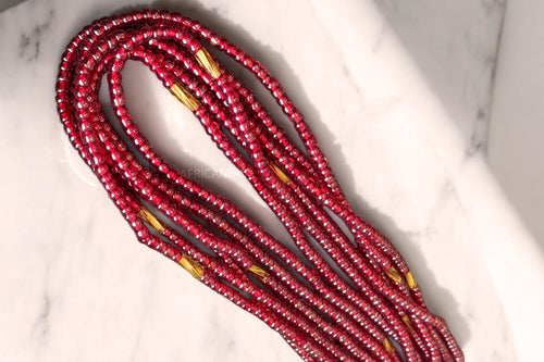 Perlas de cintura / Cadena de cadera africana - Ike - Rojo / dorado (Cordón tradicional no elástico)