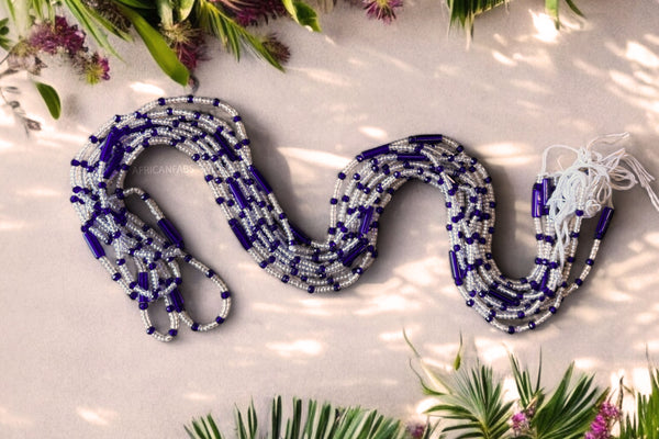 Perlas de cintura / Cadena de cadera africana - UKeke - Azul (Cordón tradicional no elástico)