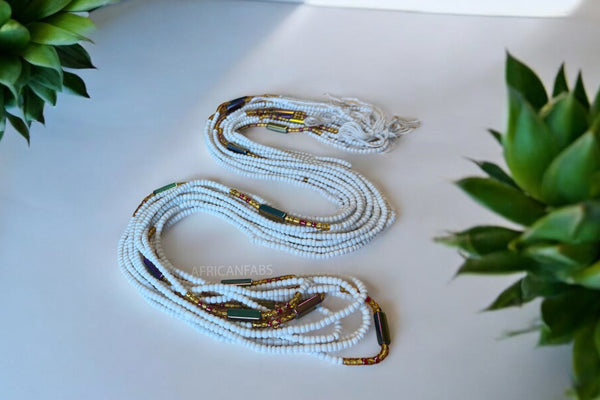 Perlas de cintura / Cadena de cadera africana - Ayo - Blanco (Cordón tradicional no elástico)