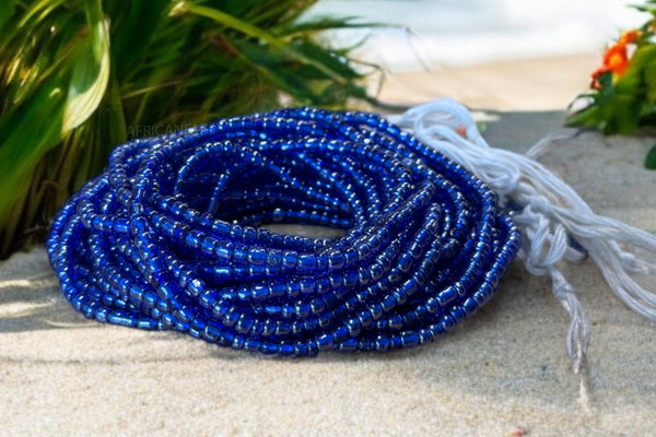 Perlas de cintura / Cadena de cadera africana - Uyi - Azul (Cordón tradicional no elástico)