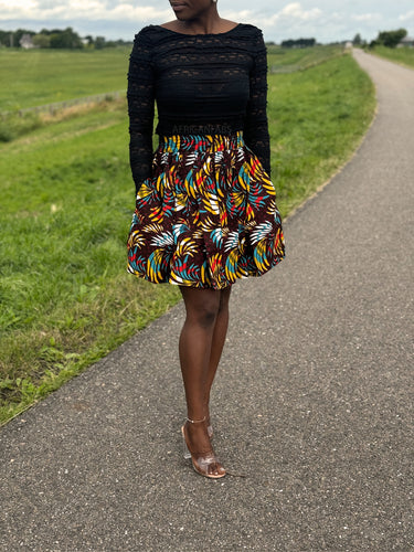 Minifalda estampado africano - Multicolor Feathers