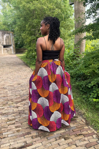 Falda maxi estampado africano - Naranja & Morado Concentric Circle Design