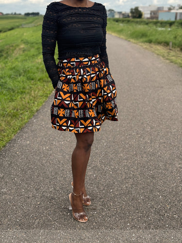 Minifalda estampado africano - Marrón Cross Bogolan