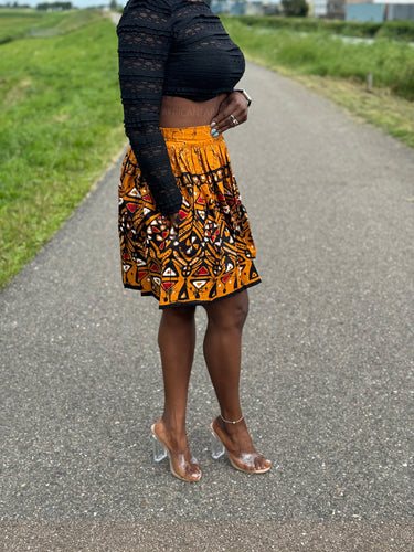 Minifalda estampado africano - Mostaza Kampala