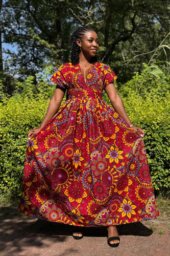 Vestido maxi multiposición infinito - Rojo & Amarillo Mandala Patchwork
