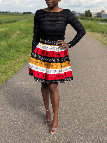 Minifalda estampado africano - Rojo Bogolan Symbols