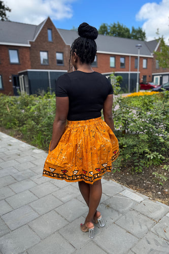 Minifalda estampado africano - Mostaza Kampala pattern