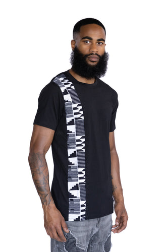 Camiseta con detalles de estampado africano - Banda kente negra / blanca