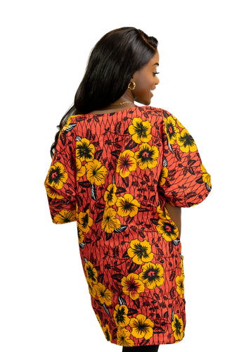 Rojo Flowers Shirt / Dashiki Dress - Top con estampado africano - Unisex