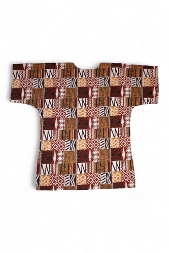 Marrón Bogolan Mosaic Dashiki Shirt / Dashiki Dress - Top con estampado africano - Unisex