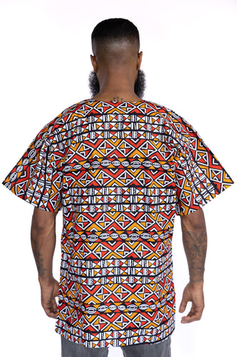 Rojo / Naranja Bogolan Dashiki Shirt / Dashiki Dress - Top con estampado africano - Unisex