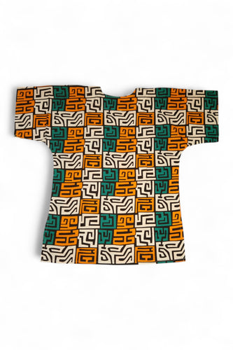 Verde azulado & Amarillo anaranjado Kuba Blocks Dashiki Shirt / Dashiki Dress - Top con estampado africano - Unisex