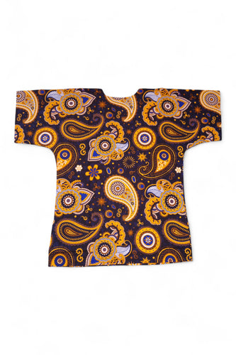 Azul marino Amarillo Paisley Dashiki Shirt / Dashiki Dress - Top con estampado africano - Unisex