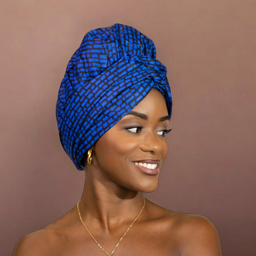 Easy headwrap - Gorro forrado de raso - Azul blocks