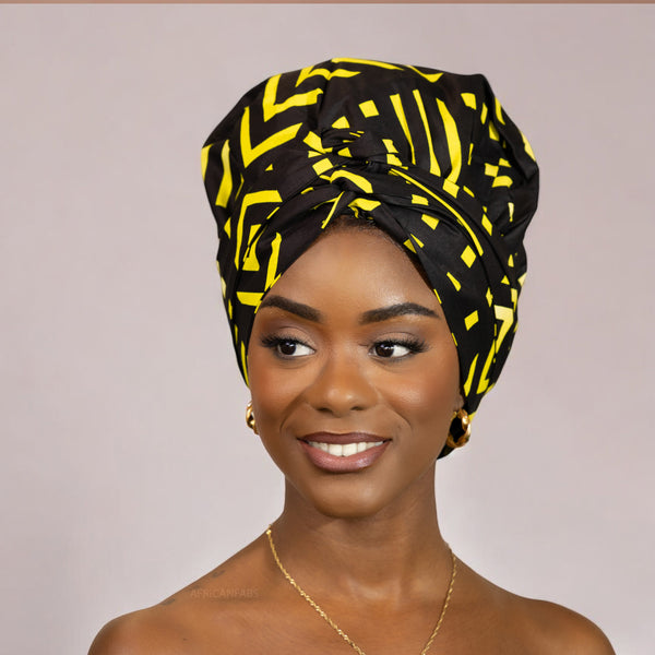 Easy headwrap - Gorro de pelo forrado satinado - Negro / amarillo