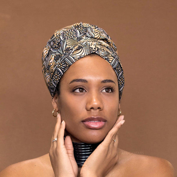 Easy headwrap - Gorro de pelo con forro de satén - Negro / Beige Starflower