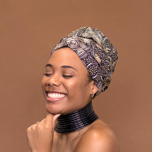 Easy headwrap - Gorro de pelo con forro de satén - Negro / Beige Starflower