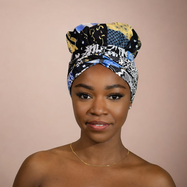 Easy headwrap - Gorro forrado de raso - Azul / beige