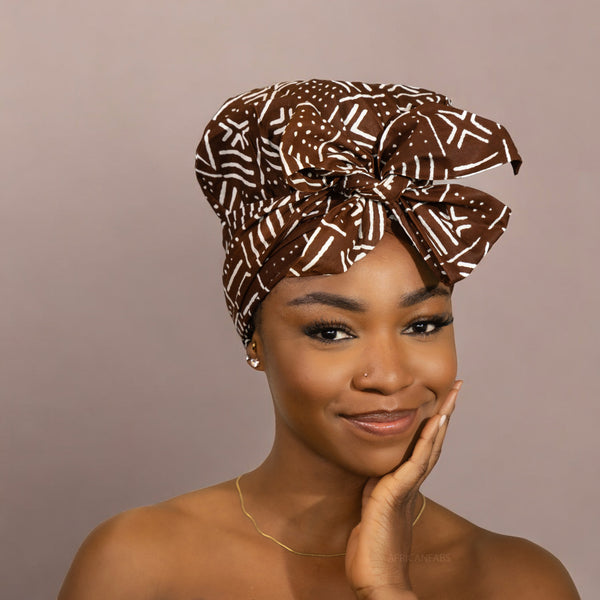 Easy headwrap - Gorro de pelo con forro satinado - Marrón X Bogolan