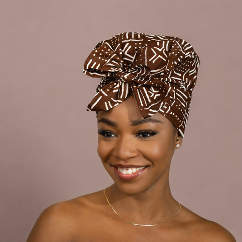 Easy headwrap - Gorro de pelo con forro satinado - Marrón X Bogolan