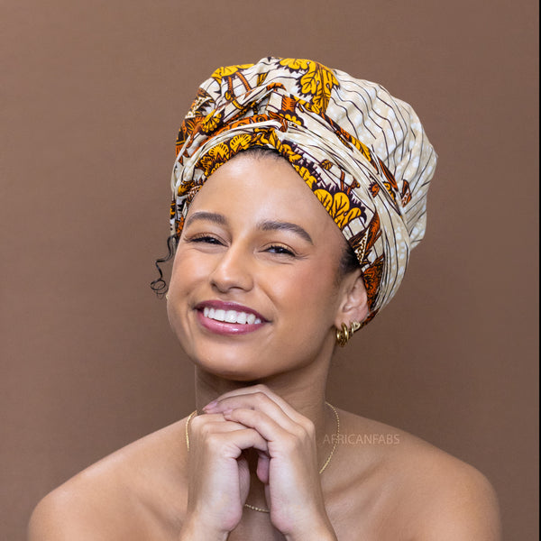 Easy headwrap - Gorro forrado de raso - Flor beige / amarillo