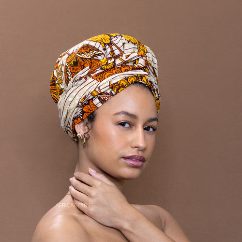 Easy headwrap - Gorro forrado de raso - Flor beige / amarillo