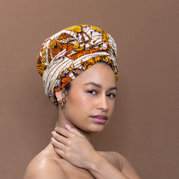 Easy headwrap - Gorro forrado de raso - Flor beige / amarillo