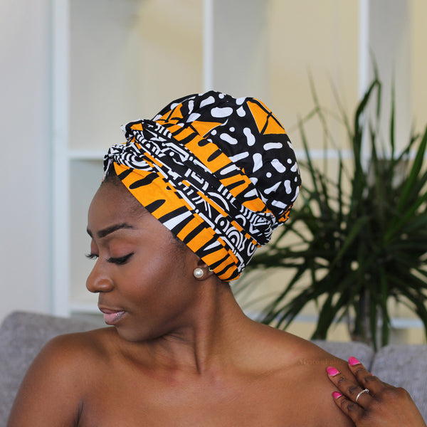 Easy headwrap - Gorro forrado de raso - Naranja / negro Chioma