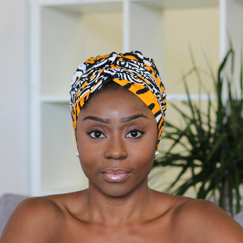 Easy headwrap - Gorro forrado de raso - Naranja / negro Chioma