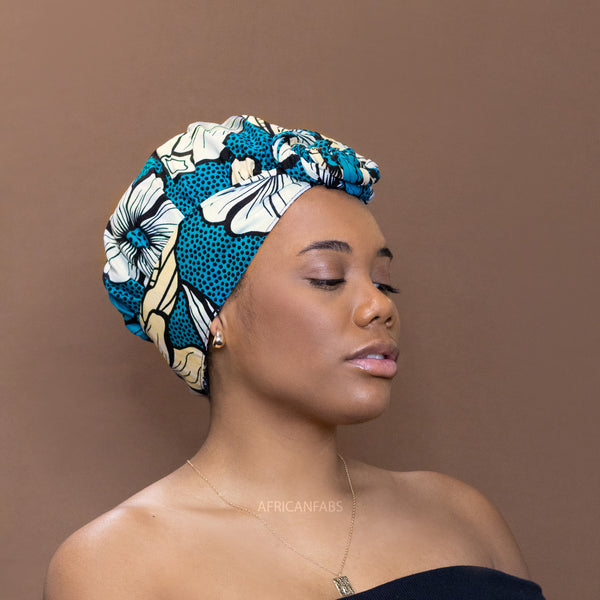 Easy headwrap - Gorro forrado de raso - Flor turquesa oscuro