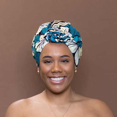Easy headwrap - Gorro forrado de raso - Flor turquesa oscuro