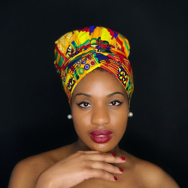 Easy headwrap - Gorro de pelo con forro de satén - Amarillo Kente