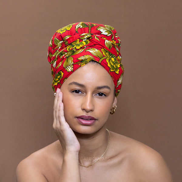 Easy headwrap - Gorro forrado de raso - Flor Rojo / Amarillo
