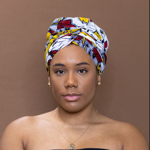 Easy headwrap - Gorro forrado de raso - Flor Blanco rojo / Amarillo