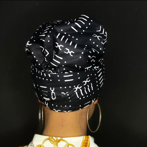 Easy headwrap - Gorro de pelo con forro de satén - Bogolan negro / blanco